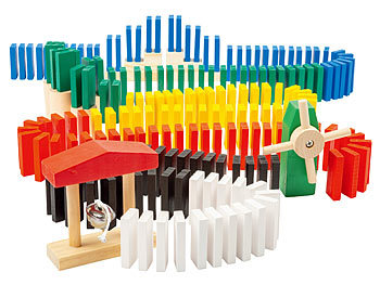Dominosteine: Playtastic Domino-Set mit 480 farbigen Holzsteinen und 11 Streckenbau-Elementen