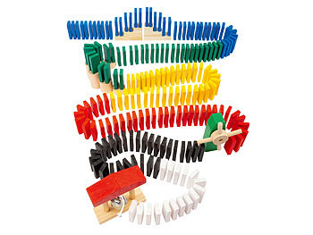 Playtastic Domino-Set mit 480 farbigen Holzsteinen und 11 Streckenbau-Elementen