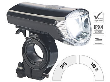 Fahrradlampe: PEARL Akku-Fahrradlicht mit Cree-LED & Lenker-Halter, 120 Lumen, USB, IPX4