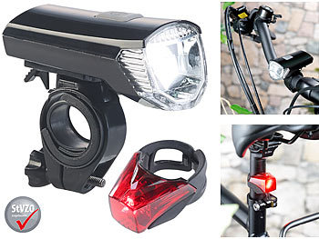 Akku-Fahrradlicht: PEARL Fahrrad-Akku-Front- & -Rücklicht mit Halterungen, USB-Ladung, IPX4