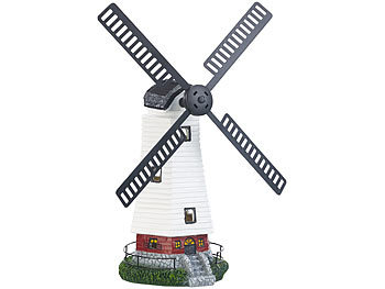 Lunartec Solar-Deko-Windmühle mit drehendem Windrad & LED-Licht, 8-Stunden-Akku