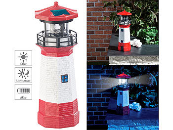 Leuchtturm Garten: Lunartec Solar-Deko-Leuchtturm mit LED-Licht & drehendem Reflektor, 6-Std.-Akku