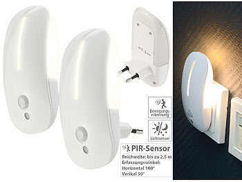 Bewegungsmelder Senioren: Lunartec 2 LED-Steckdosen-Nachtlichter mit Bewegungsmelder & Dämmerungs-Sensor