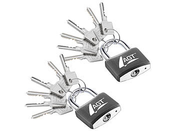 Schloss: AGT 2 Vorhängeschlösser aus Aluminium, Messing & Stahl, 43mm, 12 Schlüssel