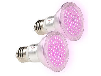 Blumenlampe LED: Lunartec 2er-Set LED-Pflanzenlampen mit je 48 LEDs, 50 Lumen, E27