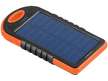 PEARL Solar-Powerbank mit Taschenlampe, 3.000 mAh, 2x USB, 1 A, IPX4