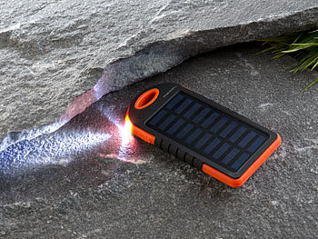 USB-Solar-Powerbanks mit LED-Taschenlampe
