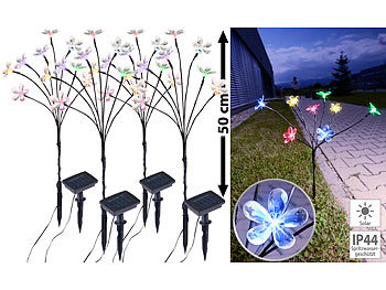 Solarblumen: Lunartec 4er-Set Solar-LED-Lichtersträucher mit 8 Blüten und Erdspieß, 50 cm