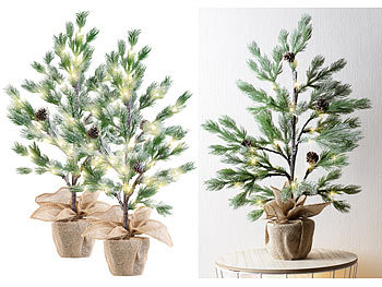Weihnachtsbäume im Topf: Britesta 2er-Set Deko-Nadelbäumchen im Topf, mit 24 LEDs, Kunstschnee, 70 cm