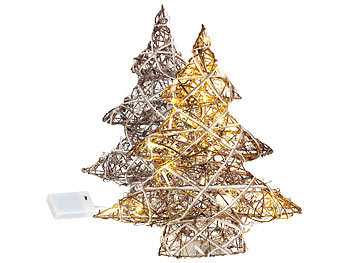 LED Tannenbaum Deko: Lunartec 2er-Set handgefertigte Deko-Weihnachtsbäume mit je 20 warmweißen LEDs