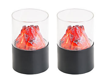 Flackerlicht für Kamin: Carlo Milano 2er-Set Mini-Dekofeuer mit Flackerlicht, Sichtglas, batteriebetrieben