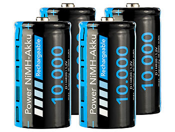 wiederaufladbar aufladbar Laden rechargeable recharge Power: PEARL 4er-Set NiMH-Akkus Typ D / Monozelle, 10.000 mAh