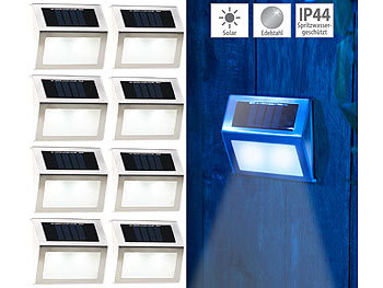 LED Solarlampe: Lunartec 8er-Set Solar-LED-Wand- & Treppen-Leuchten für außen, Edelstahl, 20 lm