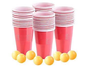 Trink-Spiel: infactory 4er-Set Trinkspiel-Set Bier Pong, je 24 Becher (je 450 ml) & 2 Bälle