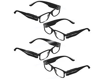 Lese-Brillen: PEARL 4er-Set Modische Lesehilfe mit integriertem LED-Leselicht, +3,0 dpt