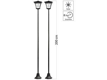 Lampen Garten: Lunartec 2er-Set Solar-LED-Gartenleuchten, je mit 200-cm-Lampenmast und Akku