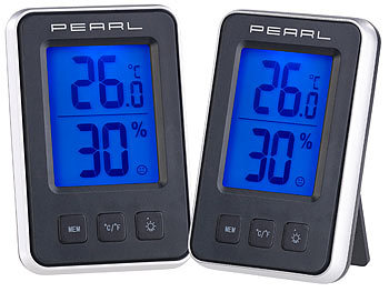 Thermo und Hygrometer: PEARL 2er Pack Digitales Thermometer/Hygrometer mit großem beleuchtetem LCD