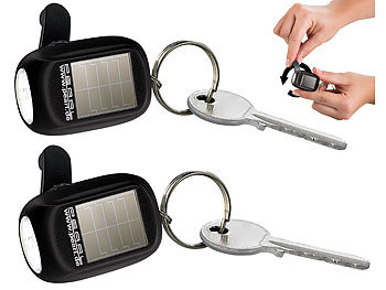 Dynamolampe: PEARL 2er-Set Mini-Solar-LED-Taschenlampe mit Dynamo & Schlüsselring, 8 lm