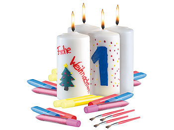 Kerzenrohling: Your Design 4er-Set Kerzen zum Selbstbemalen mit je 3 Farben, Glitzer und Pinsel