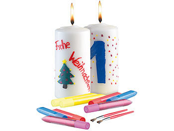 Kerzen-Basteln-Set: Your Design 2er-Set Kerzen zum Selbstbemalen mit je 3 Farben, Glitzer und Pinsel