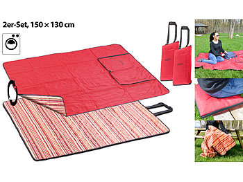 Mehrzweck-Picknickdecke: PEARL 2er-Set 3in1-Multi-Picknickdecken mit Sitzkissen & Zudecke, 150x130 cm