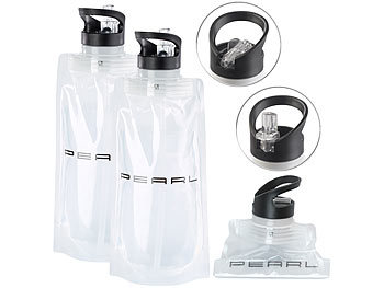 Faltflasche: PEARL 2er-Set faltbare Trinkflaschen, Trinkhalm, für Sport & Freizeit, 800ml