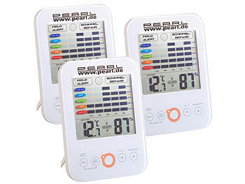Hydrometer Digital: PEARL 3er-Set Digital-Hygrometer/Thermometer mit Schimmel-Alarm, LCD-Display