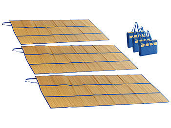 kompakte Strand-Decken: PEARL 3er-Set faltbare Bast-Strandmatten mit Tragegriffen, 180 x 90 cm