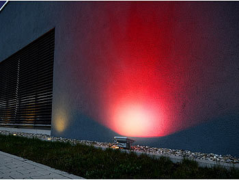 Luminea Wetterfester LED-Fluter RGB im Metallgehäuse,10 W, IP65 mit FB