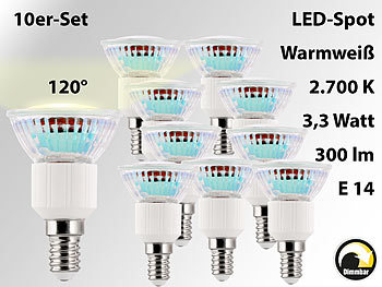 Luminea LED-Spot,dimmbar,E14,60LEDs, 3,3W,warmweiß,300lm,120°,10er-Set