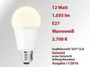 Luminea LED-Lampe, 12W, E27, warmweiß, 2700K, 1055 lm, 160°, 4er-Set