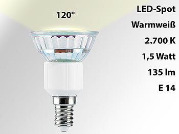 Luminea LED-Spot E14, 1,5W, warmweiß 2700K, 135 lm