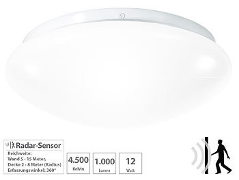 Sensorlampe: Luminea High-Power LED-Lampe mit Radar-Bewegungsmelder, 950 Lumen, 12 W, F