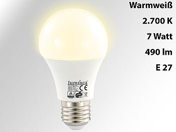 Luminea Lichtstarke LED-Lampe, 7 W, E27, 2700K, EEK A+, 480 lm, 180°