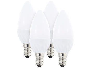 Luminea LED-Kerzenlampe, 3 W, E14, 250 lm, B35, warmweiß, 4er-Set