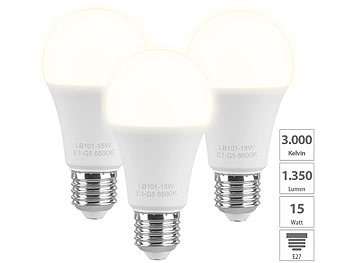 High Power LED E27: Luminea 3er-Set LED-Lampen, E27, 11 W (ersetzt 120 W), 1.350 lm, warmweiß