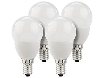 Luminea LED-Tropfen, E14, 3 W, 250 lm, 160°, 3000 K, warmweiß, 4er-Set
