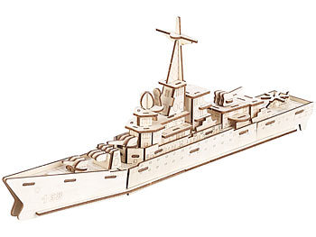 Playtastic 3er-Set 3D-Bausätze Marine-Schiffe & Luftflotte aus Holz, 233-teilig