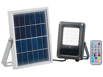 Luminea 2er-Set Solar-LED-Fluter für außen, RGBW, 10 Watt, mit Fernbedienung