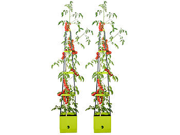 Tomatenturm: Royal Gardineer 2er-Set Pflanz-Türme mit Rankhilfe für Tomaten, mit 2,5-l-Wassertank