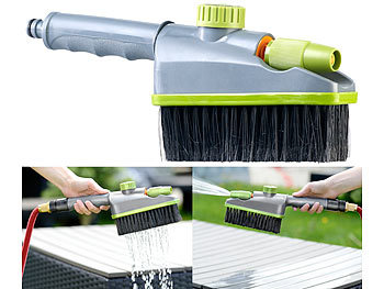 Waschbesen: Royal Gardineer 2in1-Hand-Waschbürste, Sprühfunktion, Gartenschlauch-Klick-Anschluss