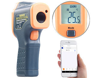 Temperaturmesser: AGT Profi-Infrarot-Thermometer mit Laser, -50 bis +600 °C, LCD, Bluetooth