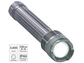 helle Taschenlampe: KryoLights Cree-LED-Taschenlampe mit Alu-Gehäuse und SOS-Funktion, 3.000 lm, IP44