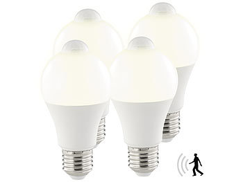 Glühbirne mit Sensor: Luminea 4er-Set LED-Lampen, PIR-Sensor, 10 W, E27, warmweiß, 3000 K, 1.055 lm
