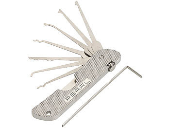 Taschenmesser-Format Entriegelung Knacken Schlossknacken unlocking Lockpicking: PEARL Lockpicking-Werkzeug mit 7 Dietrichen & Spanner, Edelstahl