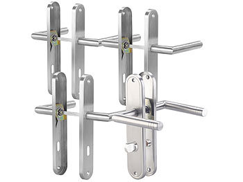 Zimmertüre Langschild Hochwertiger Komplettset Silber: AGT Modernes Edelstahl-Türbeschlag-Set für 3 Zimmertüren & 1 Bad-/WC-Tür