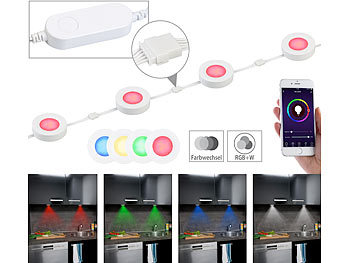 Lunartec 7er-Set WLAN-Unterbau-LEDs, RGB+W, für Amazon Alexa & Google Assistant