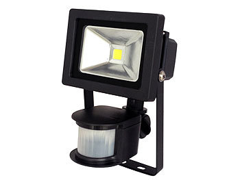 Luminea COB-LED-Fluter 10 W mit PIR-Sensor, 6500 K, IP44, schwarz
