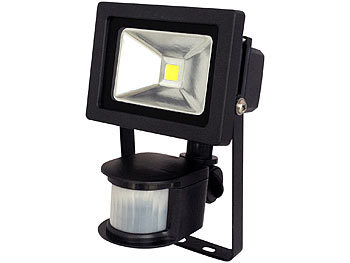 Luminea COB-LED-Fluter 10 W mit PIR-Sensor, 4200 K, IP44, schwarz