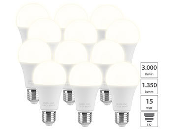 Sparbirne: Luminea 12er-Set LED-Lampe, E27, 11 W (ersetzt 120 W), 1.350 lm, warmweiß